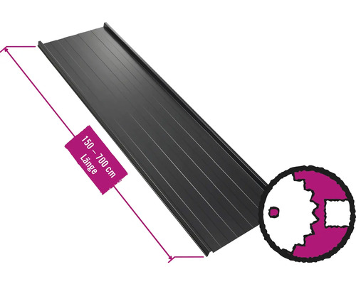 PRECIT trapezium dakplaat W33LR, gitzwart RAL 7005, vaste breedte 548 mm x dikte 0,5 mm (verkocht per meter van 150 tot max. 700 cm)