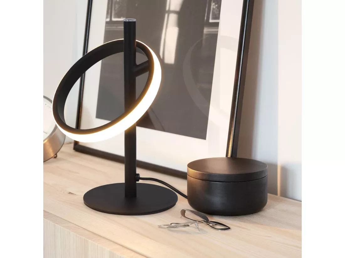 NETTLIFE Lampe de table LED blanche moderne en forme d'anneau, lampe de chevet rotative avec anneaux amovibles 13W