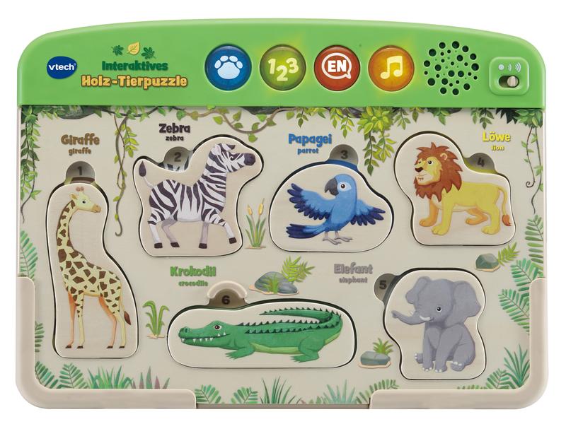 Vtech Steckspiel Interaktives Holz-Tierpuzzle Umweltfreundliches Steckpuzzle mit Musik und lustigen Geräuschen