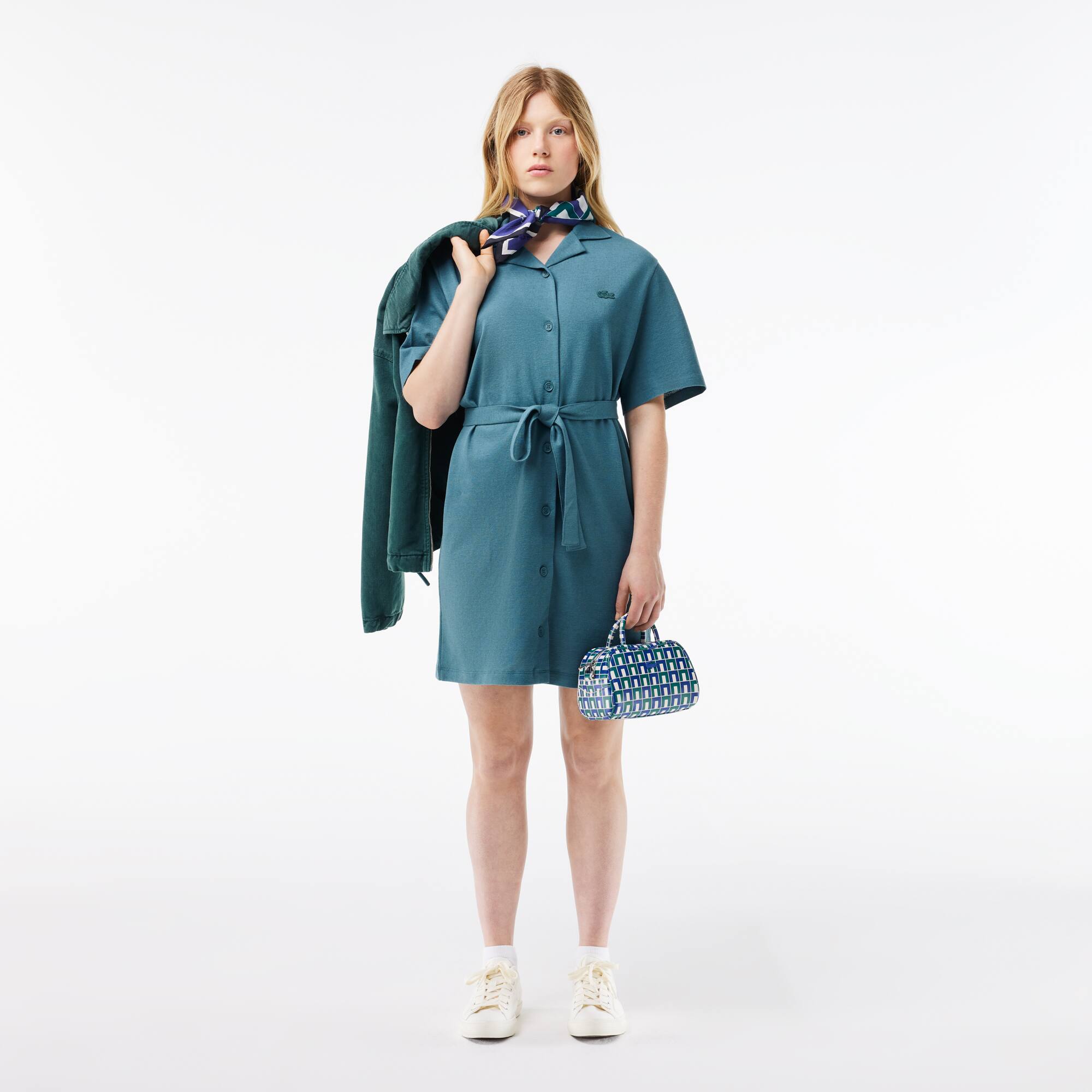 Damen LACOSTE Kleid aus Leinen-Baumwoll-Mischung mit Gurt Kleider & Röcke - Blau - Lacoste - Damen