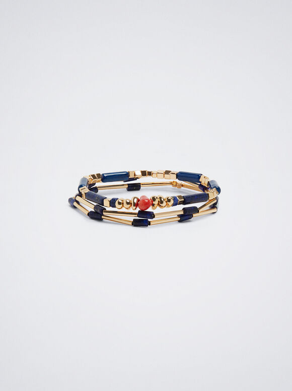 Conjunto Pulseras Elásticas Con Piedra Semipreciosa - Multicor
