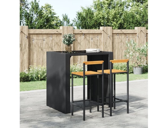 VIDAXL - Tabourets de bar 2 pcs noir résine tressée et bois d'acacia