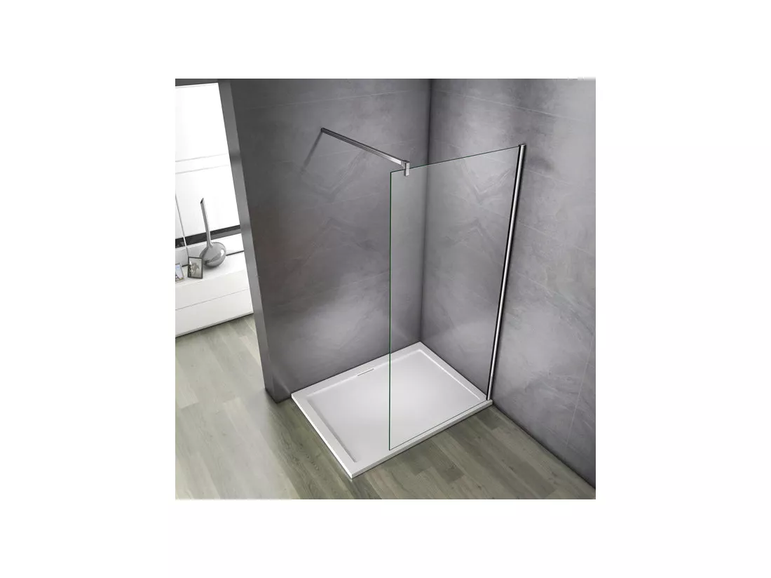 Paroi de douche fixe à l'italienne 140x200cm - 10mm verre trempé anticalcaire - Avec barre de fixation 140cm en carré