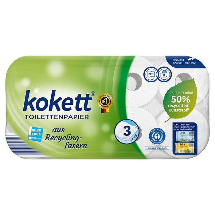 KOKETT Recycling Toilettenpapier 3-lagig, 8 x 220 Blatt