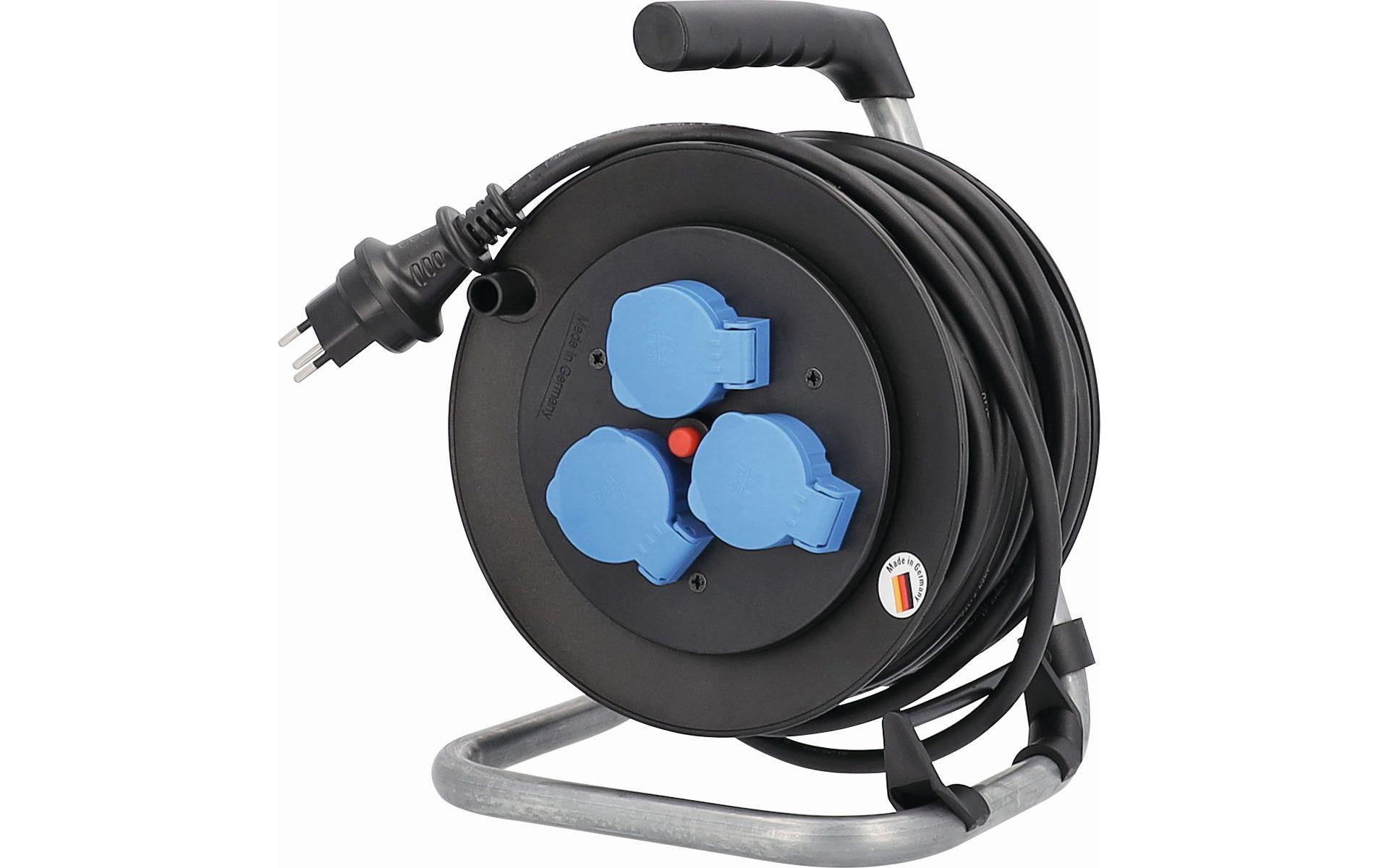 Kabelrolle 25 m 3x T13, IP55, Schwarz<br>Kunststoff Kabelrolle 3x T13 mit Deckel und 25 m langem Kabel