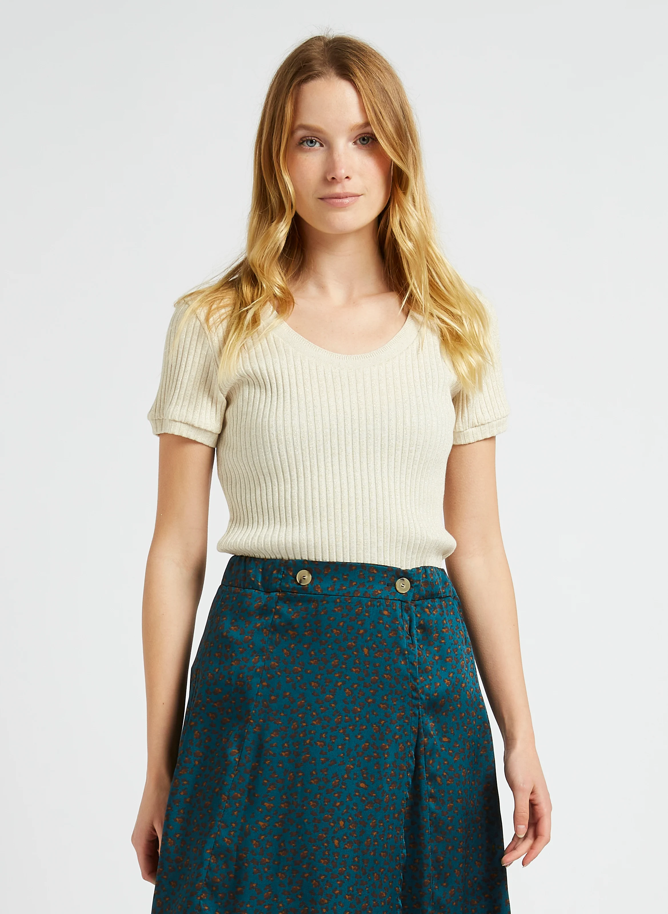 MILESI - Tee-shirt col rond en coton mélangé | Beige