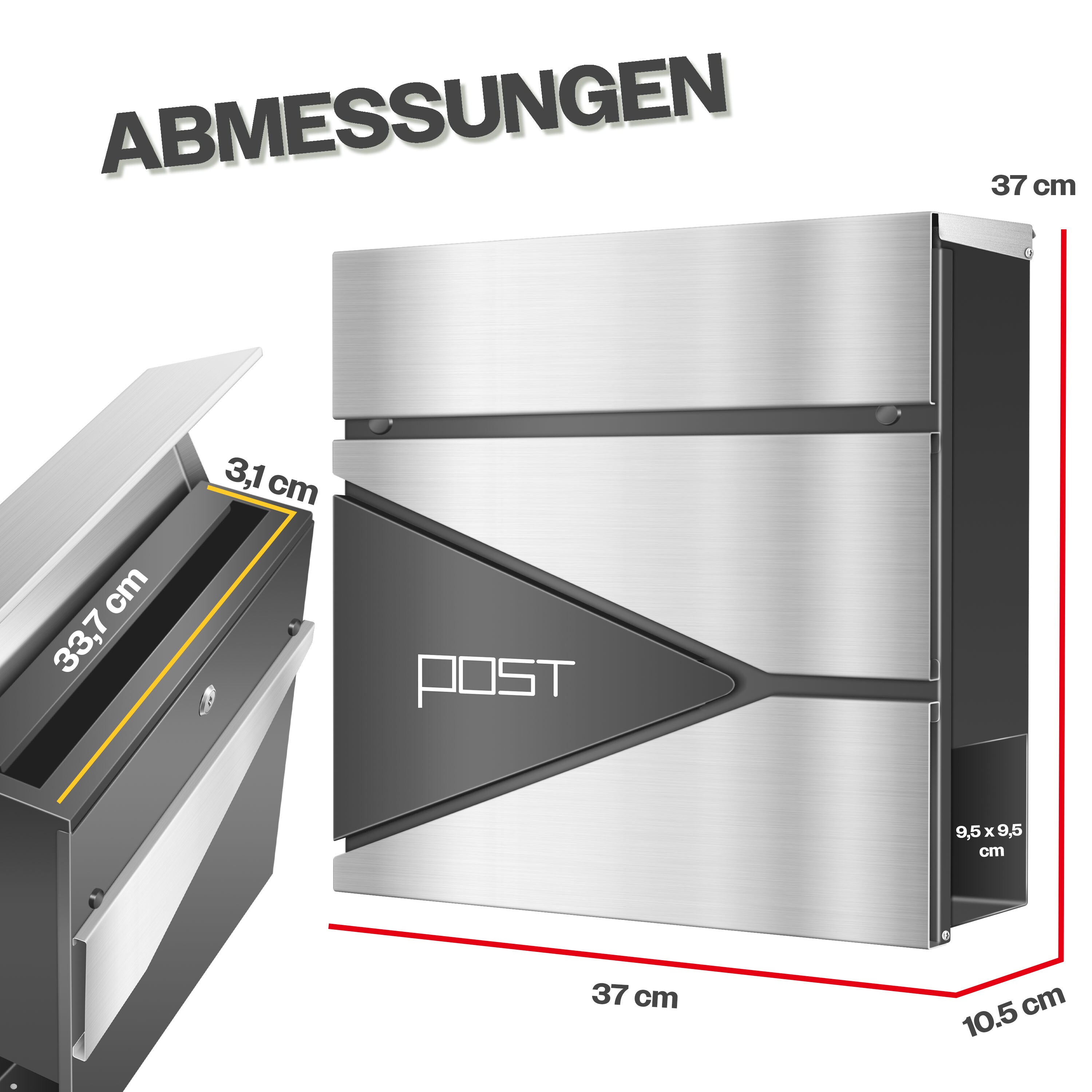 KESSER® Briefkasten mit Zeitungsfach Wandmontage Wandbriefkasten Edelstahl, 2x Schlüssel abschließbar, Moderner Postkasten Zeitungsrolle, inkl. Montagematerial, Softclose-Deckel