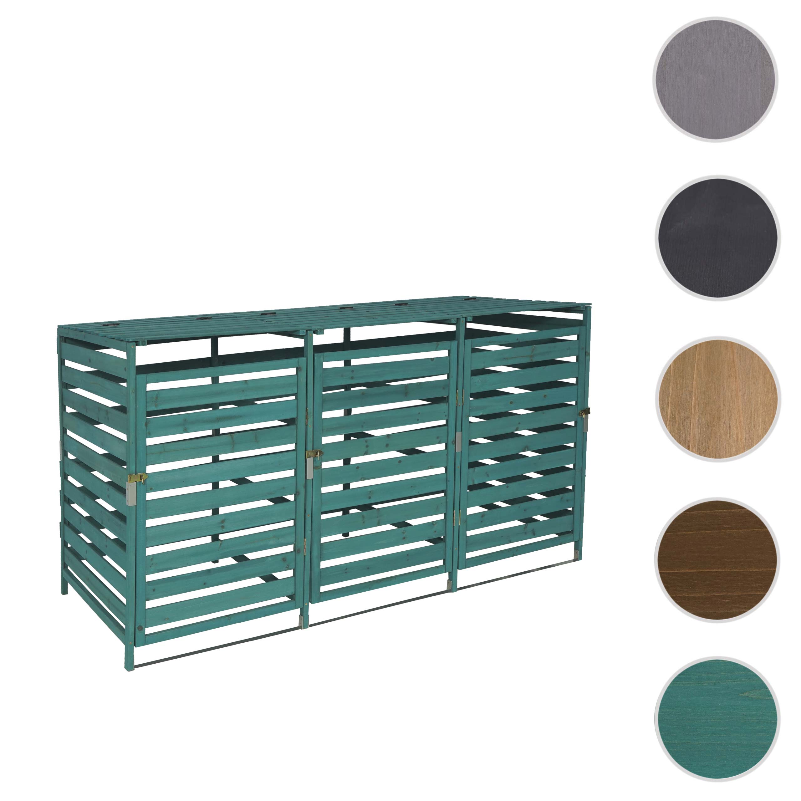 XL 3er-/6er-Mülltonnenverkleidung MCW-H62, Mülltonnenbox, erweiterbar 114x200x97cm Massiv-Holz ~ dunkelgrün