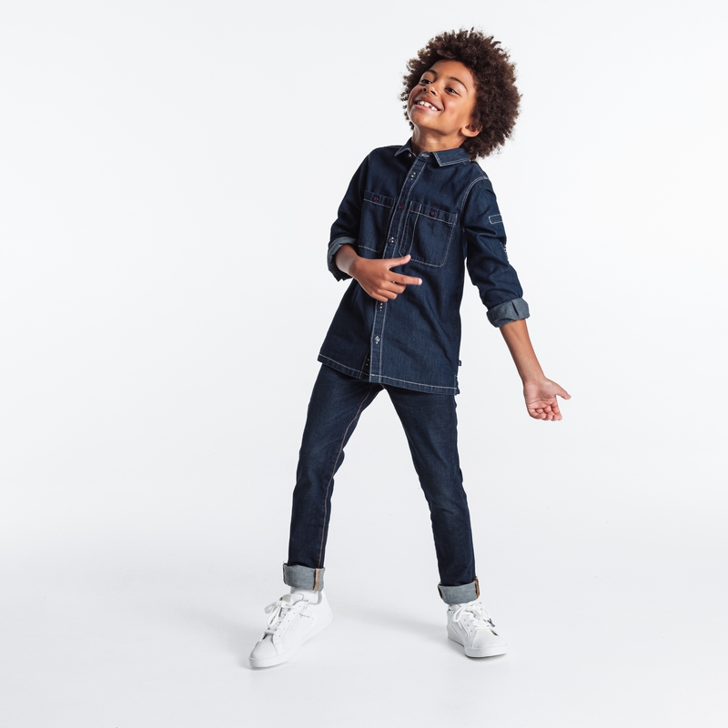 Chemise manches longues en jean brut bleue garçon