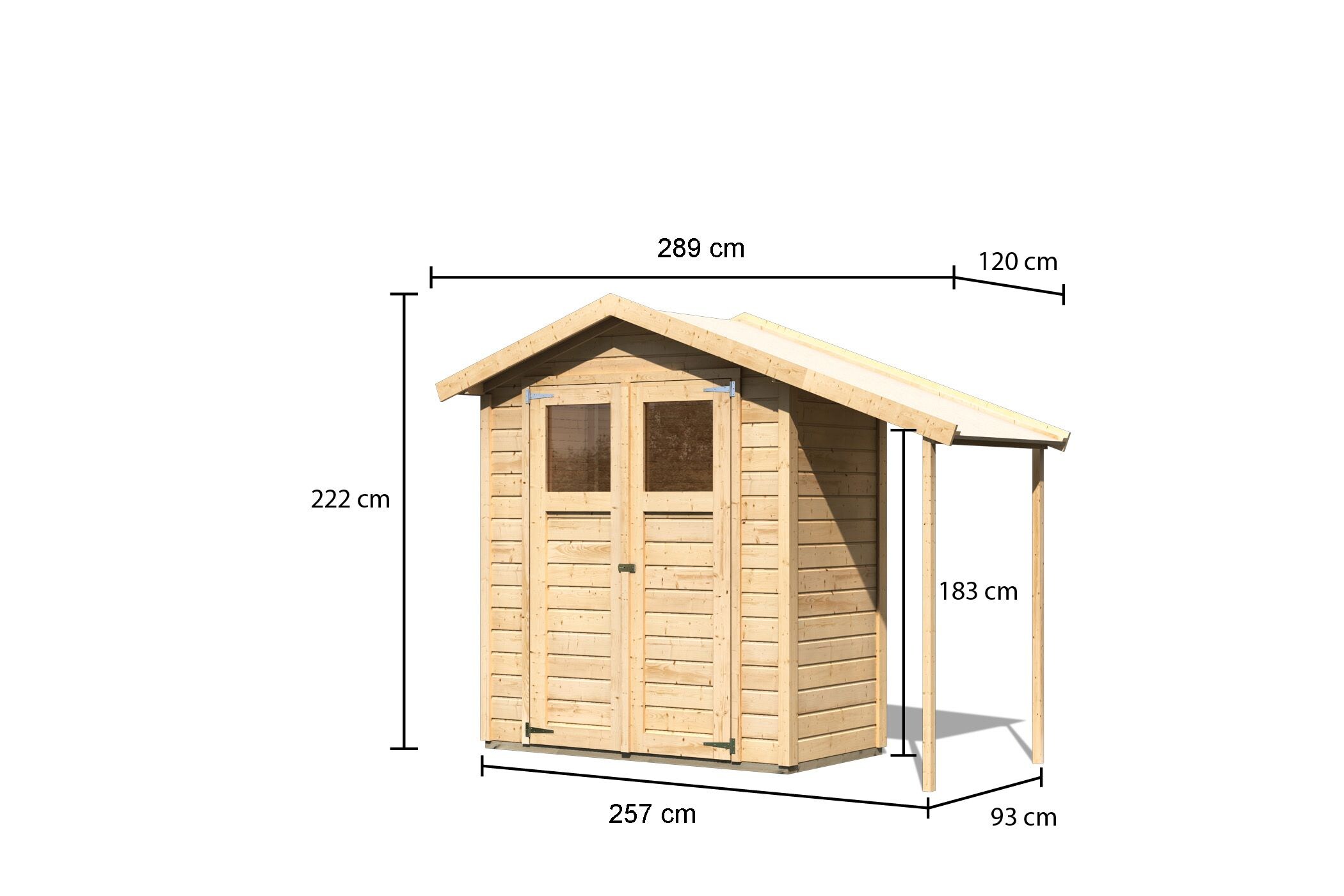 Karibu Holz Gartenhaus Hombach mit Anbaudach 14mm Wandstärke