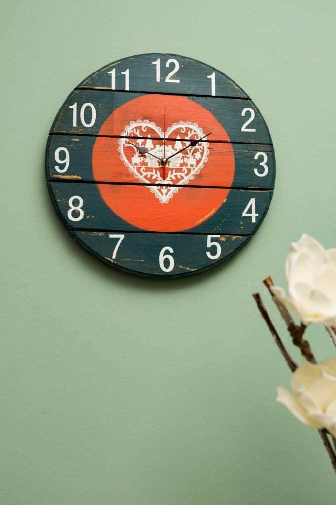 Holzwanduhr CENTURY - rot-blau - Tanne Massivholz