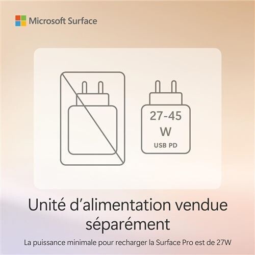PC Hybride / PC 2 en 1 Microsoft Pack Surface Pro 12'' Ecran Tactile Copilot+PC Snapdragon X Plus 16 Go RAM 256 Go SSD Platine + Clavier Surface Pro Azerty