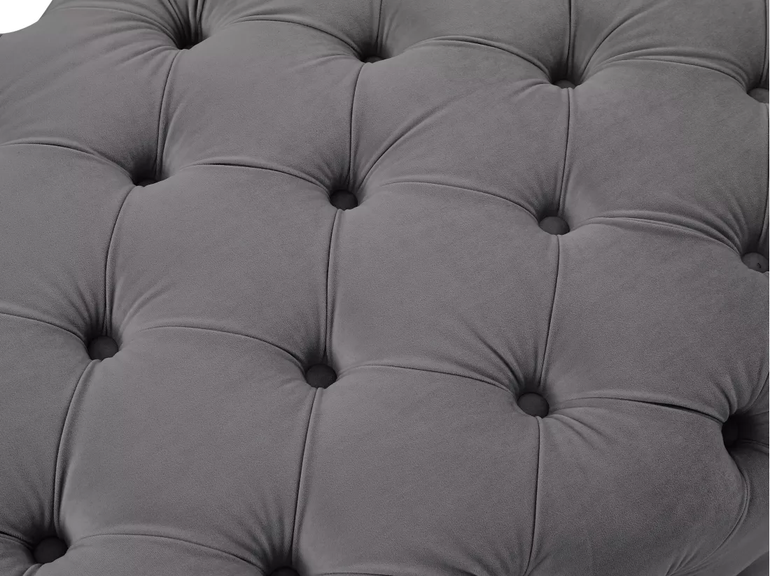 Canapé 3 places, fauteuil et pouf chesterfield en velours anthracite EDWINA