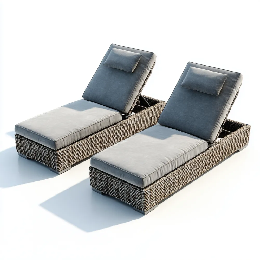 Rattan Sonnenliege Set 200x70x35 cm – verstellbar – Grau – Outdoor Möb