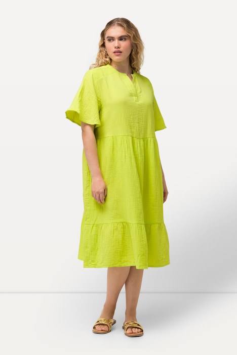 Musselin-Kleid, A-Linie, Tunika-Ausschnitt, Halbarm