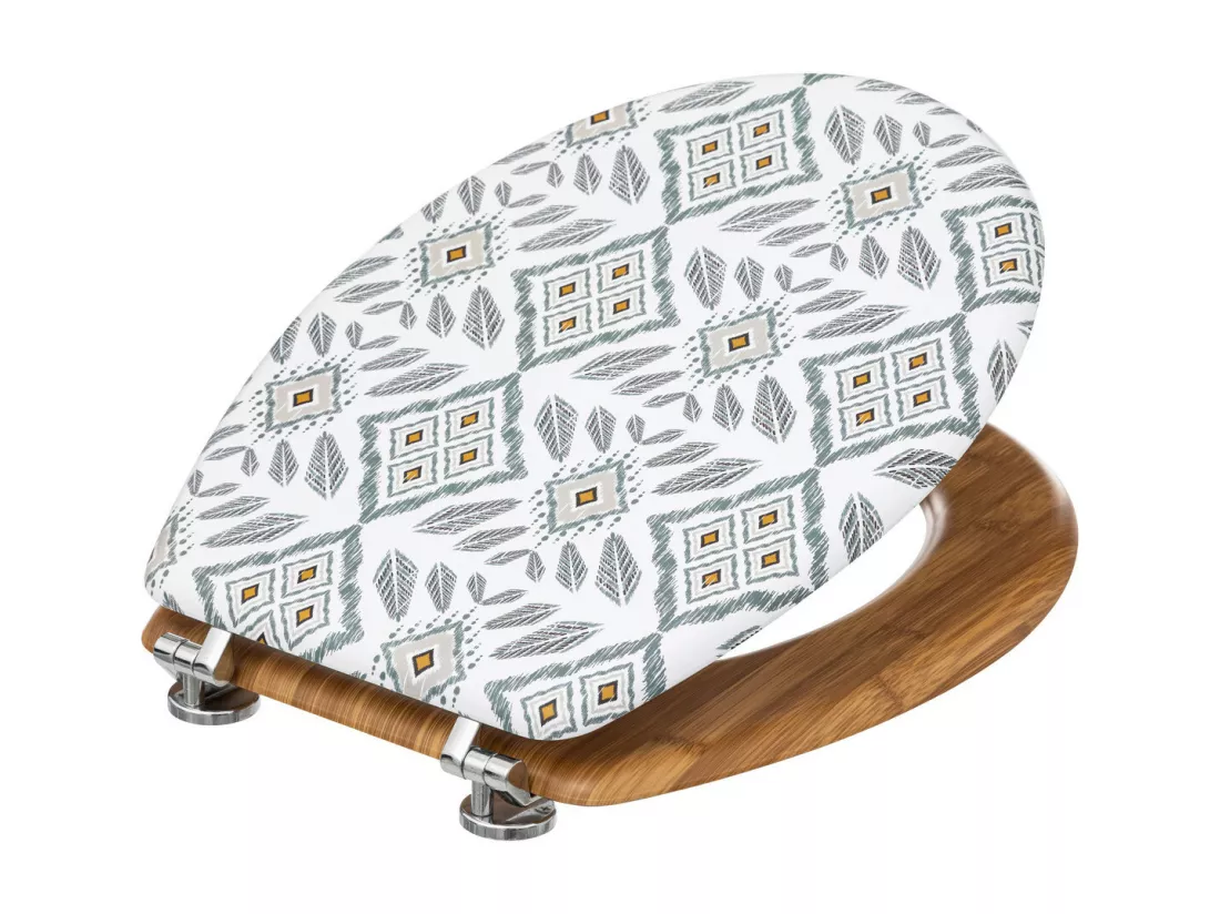 Abattant WC en Bois & Charnières en zinc déco Hapache Blanc et Gris