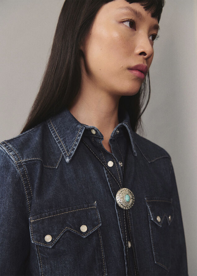 MANGO Chest-pocket denim shirt Open blue