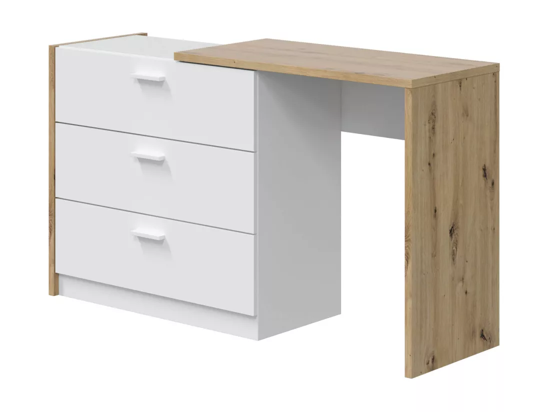 Bureau Toronto, Bureau avec tiroirs et plateau escamotable, Table d'étude ou de bureau pour PC, 75x40h130 cm, Chêne blanc et noueux