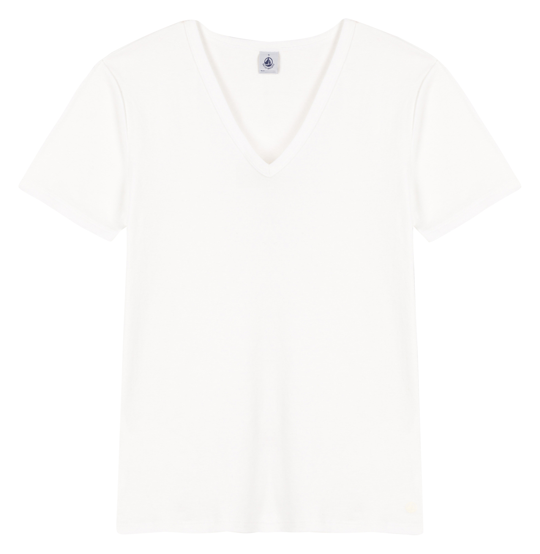 Tee-shirt col V en coton| Blanc