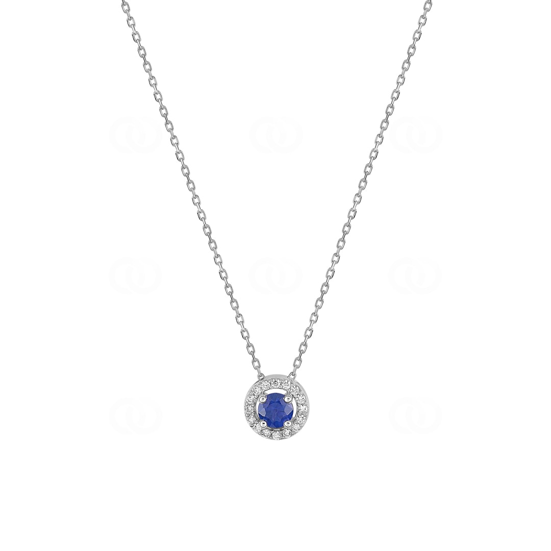 Collier mit Anhänger 750/18 K Weissgold mit Saphir & Zirkonia