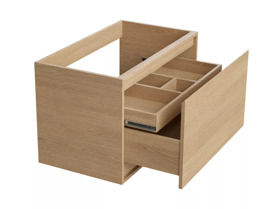 Meuble de salle de bain suspendu avec vasque à encastrer - Placage chêne - 80 cm - MESLIVA