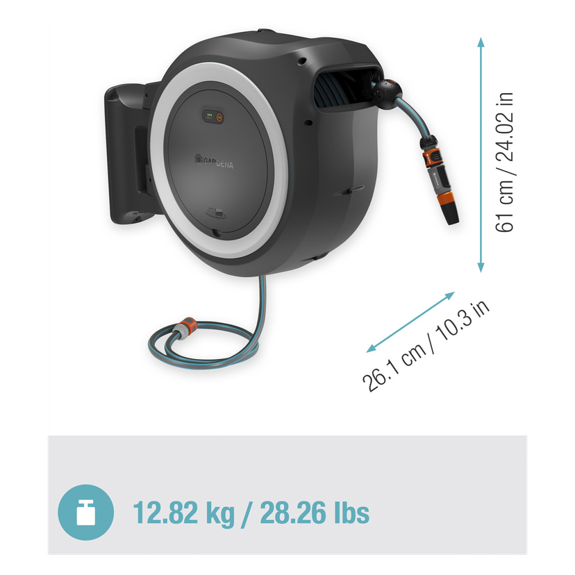 Batteridrevet slangetrommel med slange 40 m
