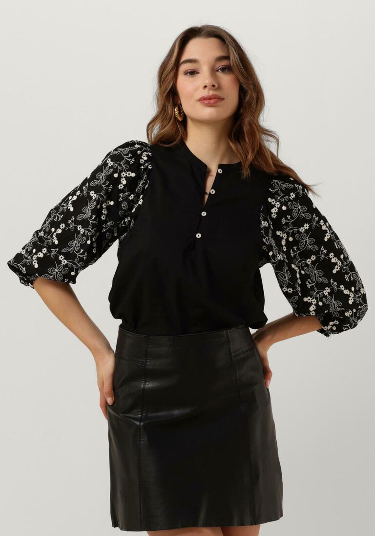 SUMMUM zwarte summum blouse shirt cotton embroidered