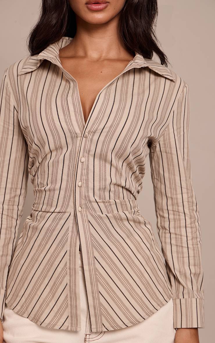 Crème Chemise Cintrée À Rayures Petite Taille
