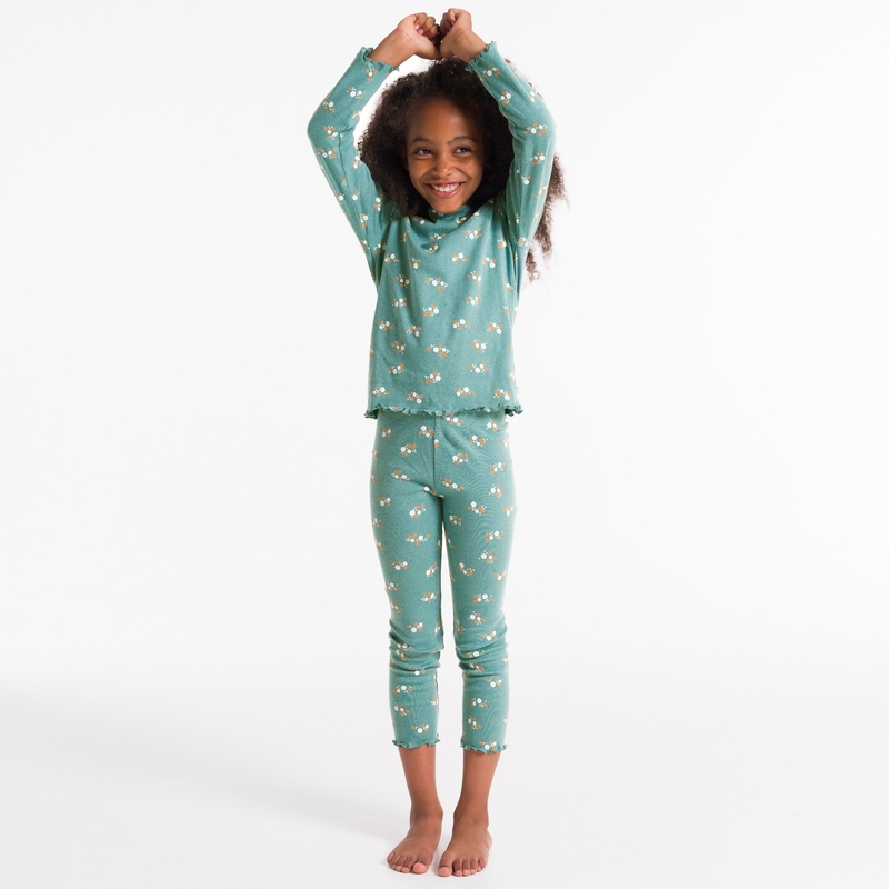 Pyjama en jersey pointelle imprimé vert fille