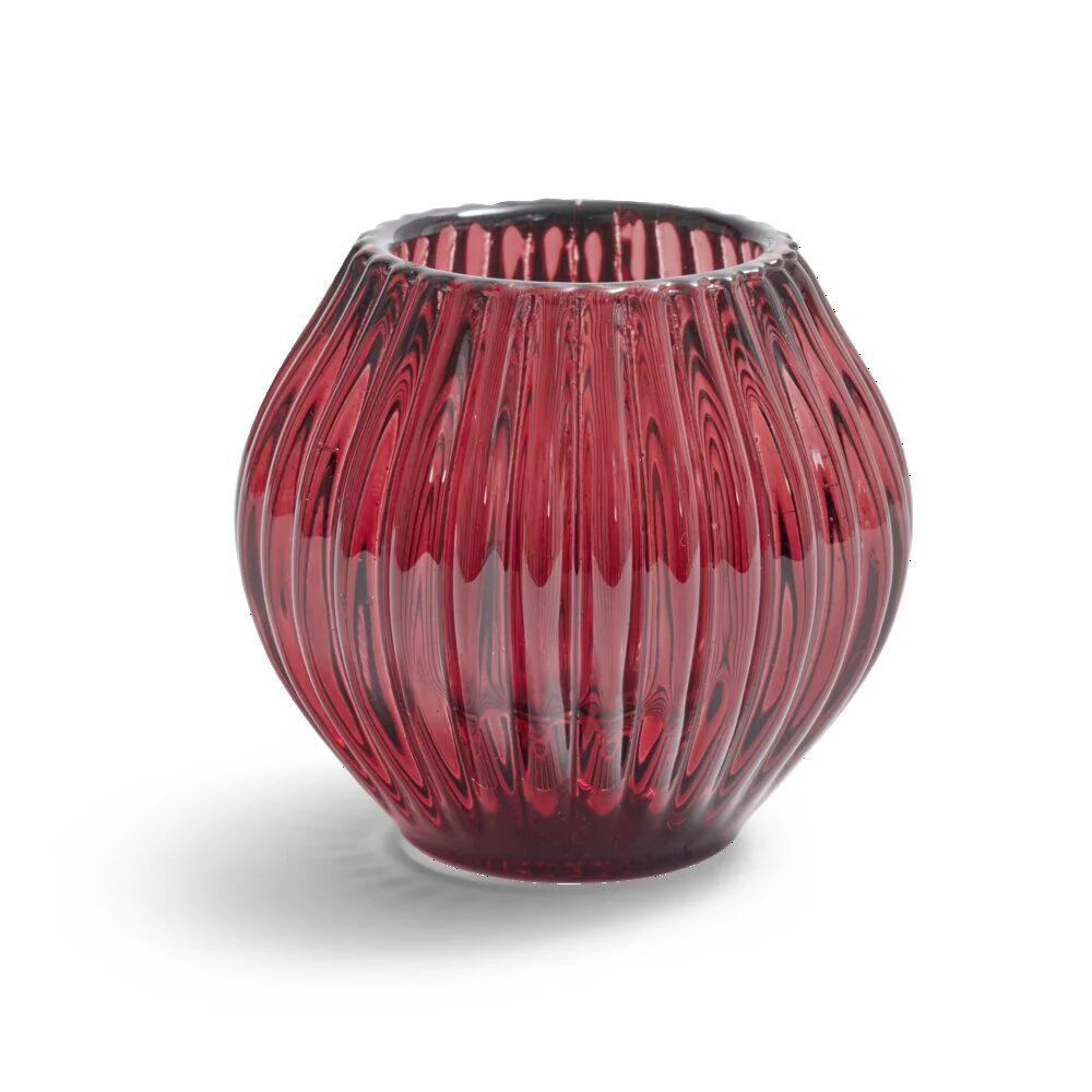 Bougeoir rond verre rose foncé Ø7,5xH7,5cm