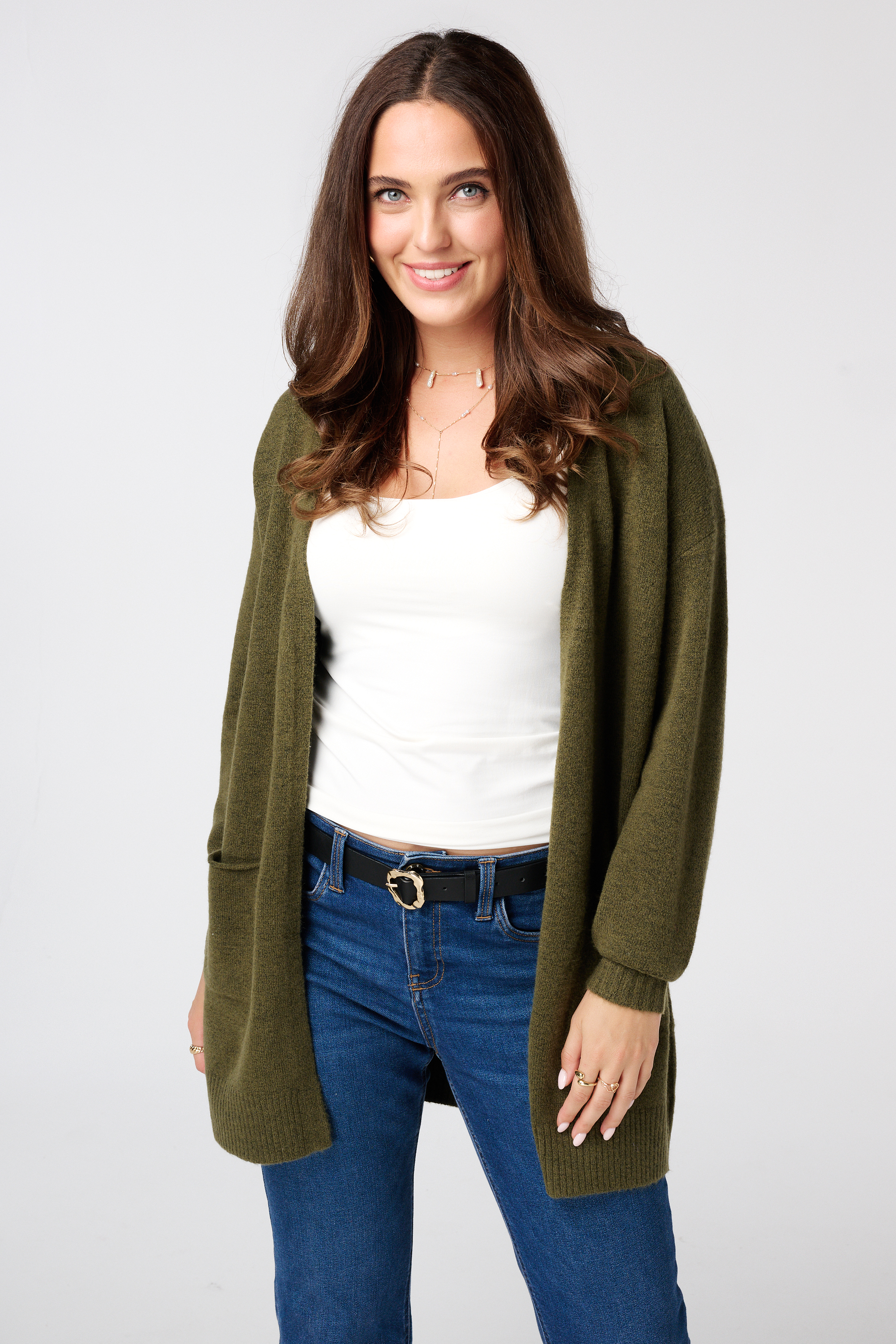Halflang vest met steekzakken Khaki