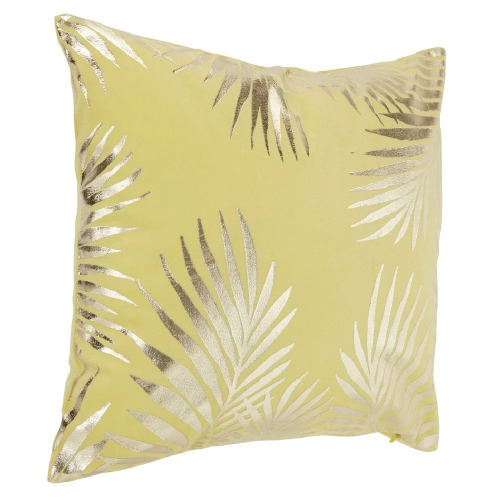 Housse de coussin imitation velours 40x40cm jaune moutarde motif argenté