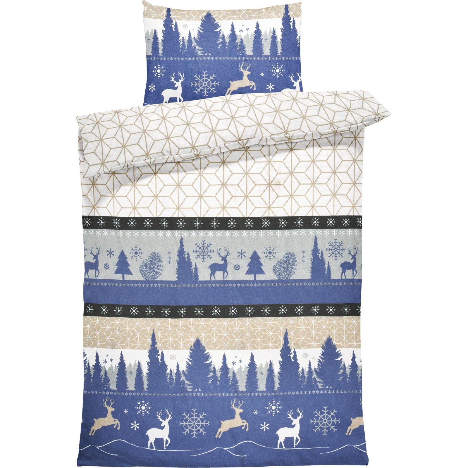 Bettwäsche Flanell Winter Wunderland blau 160x210 65x100 Bettanzug Nord