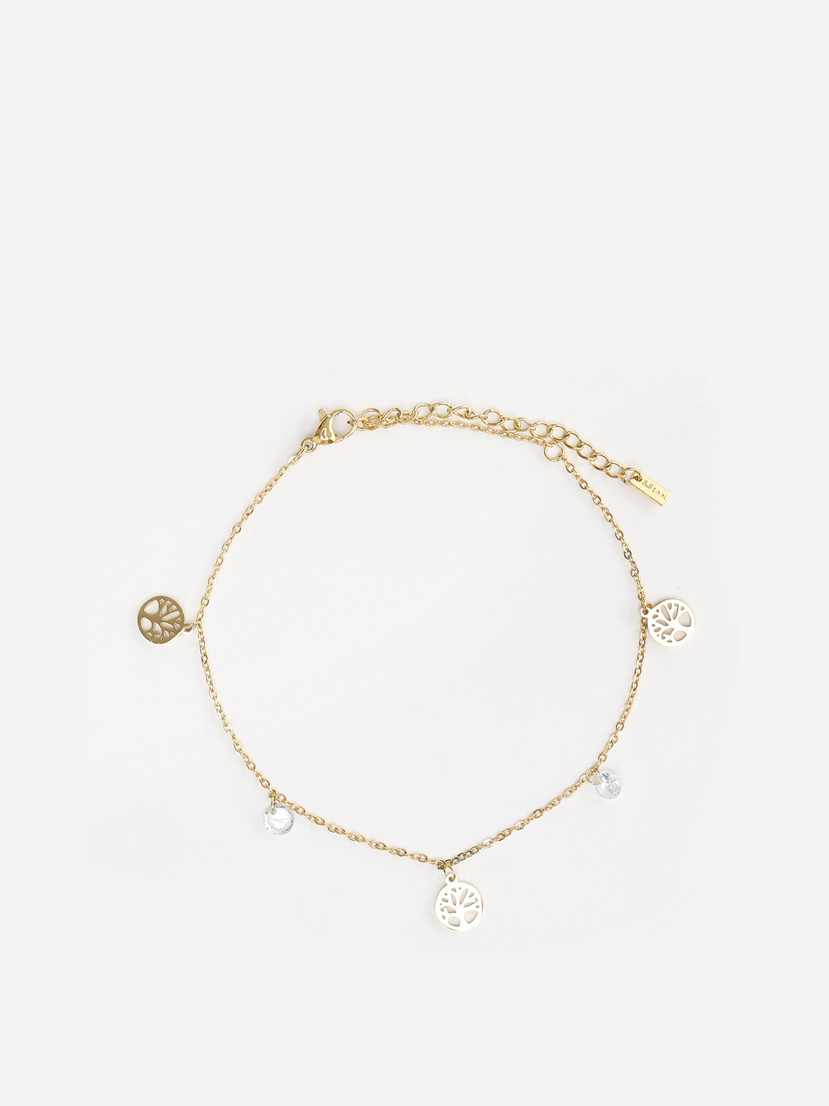 Chaîne de cheville avec arbres et strass- Doré