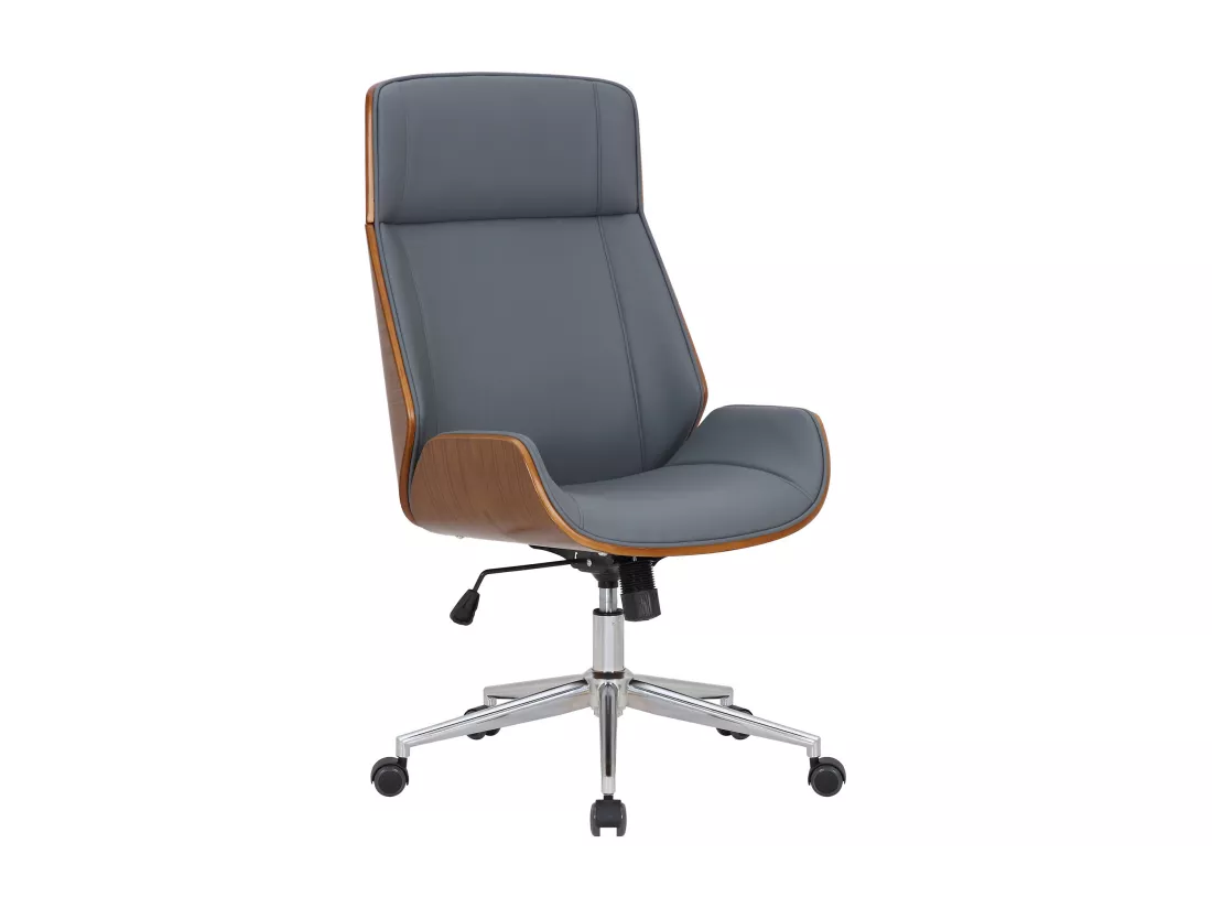 Chaise de bureau - Similicuir & Métal chromé - Noyer / Gris - Varel