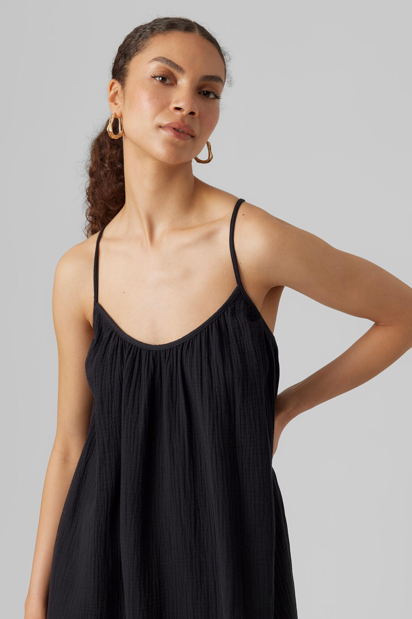 Vestido de algodão com suspensórios - Preto