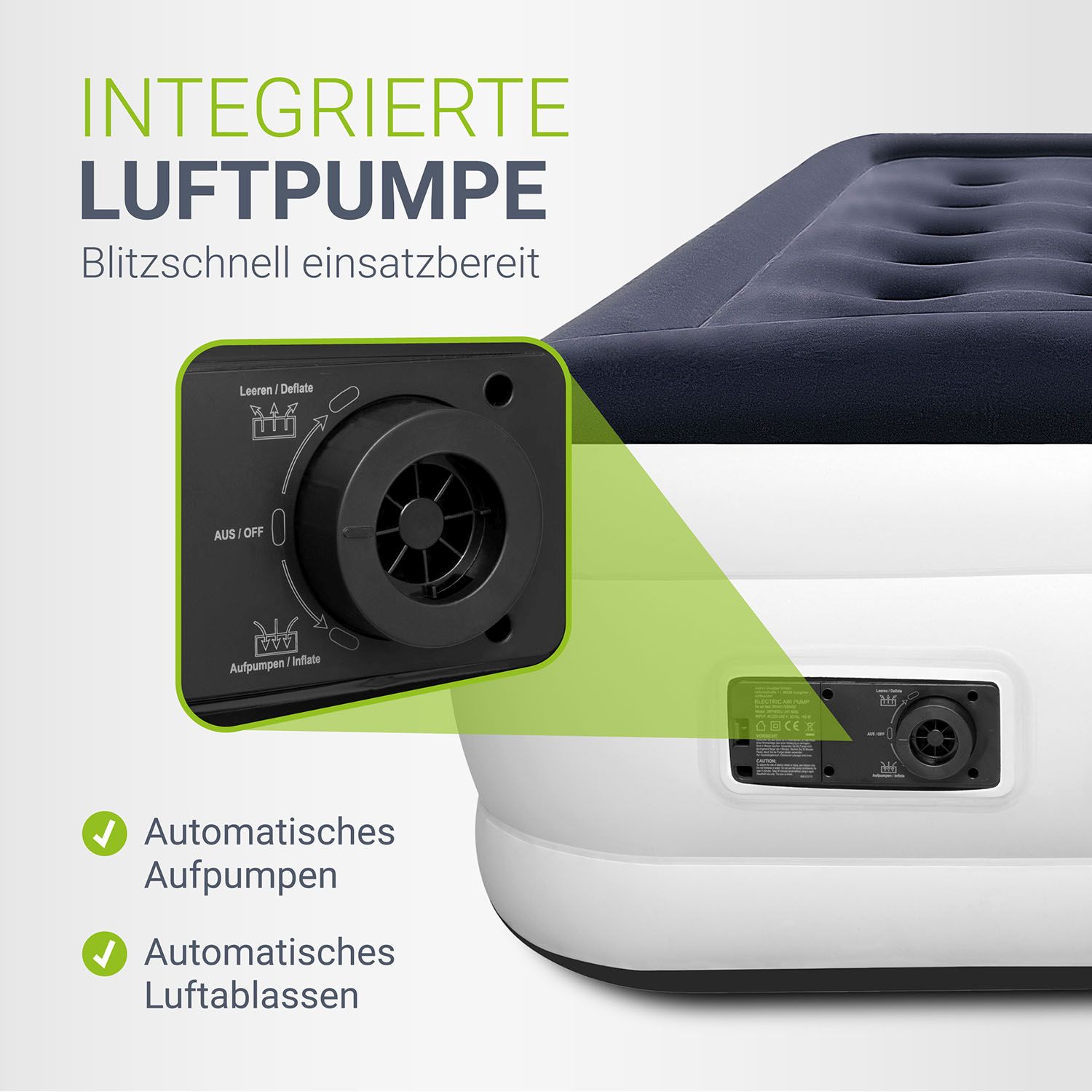 Juskys Luftmatratze Sapri L in Blau-Weiß - 2 Personen Luftbett selbstaufblasend - integrierter Pumpe
