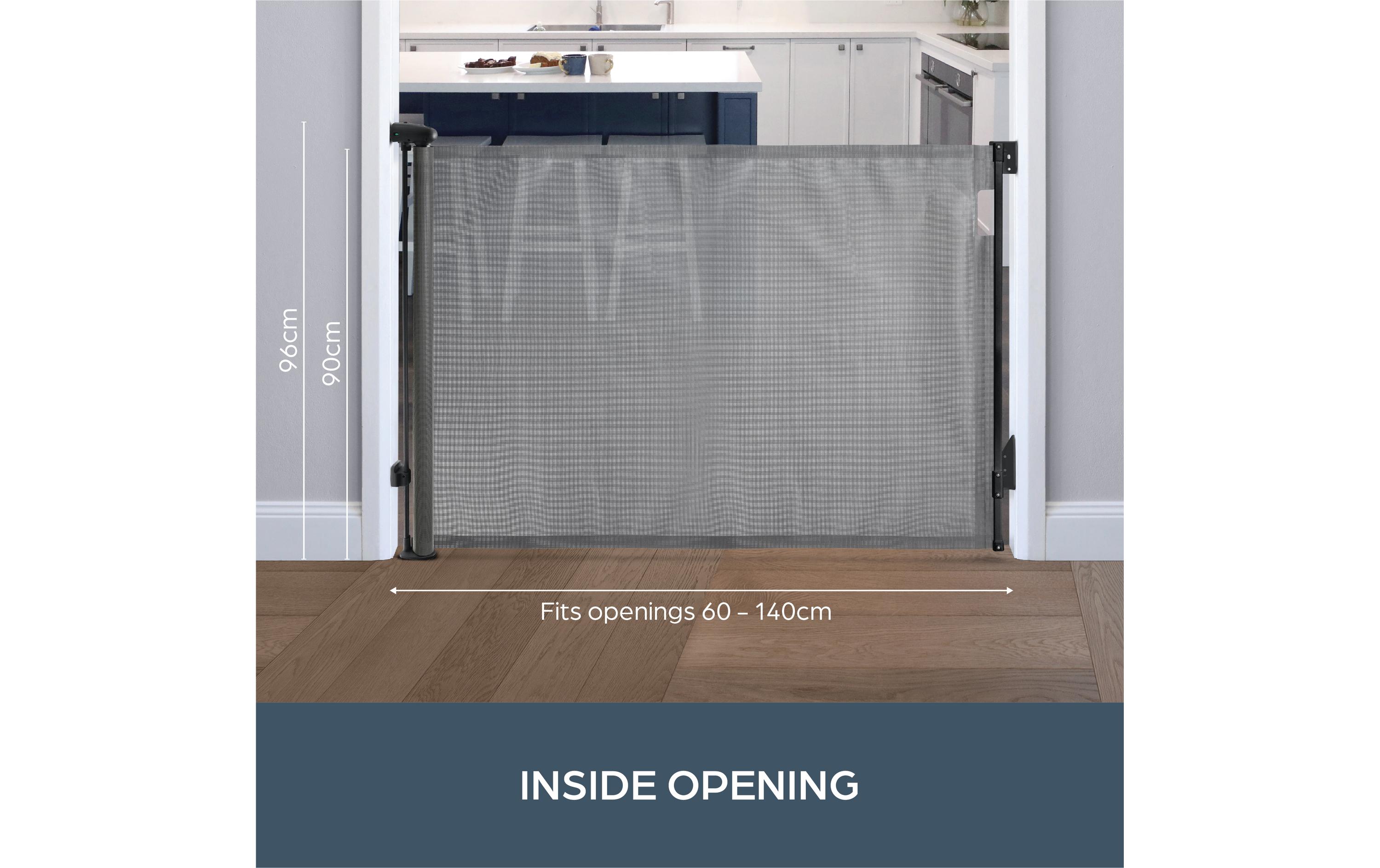 Türschutzgitter Glide n Hide 60 cm - 140 cm GrauEinziehbares Türschutzgitter zum Anschrauben