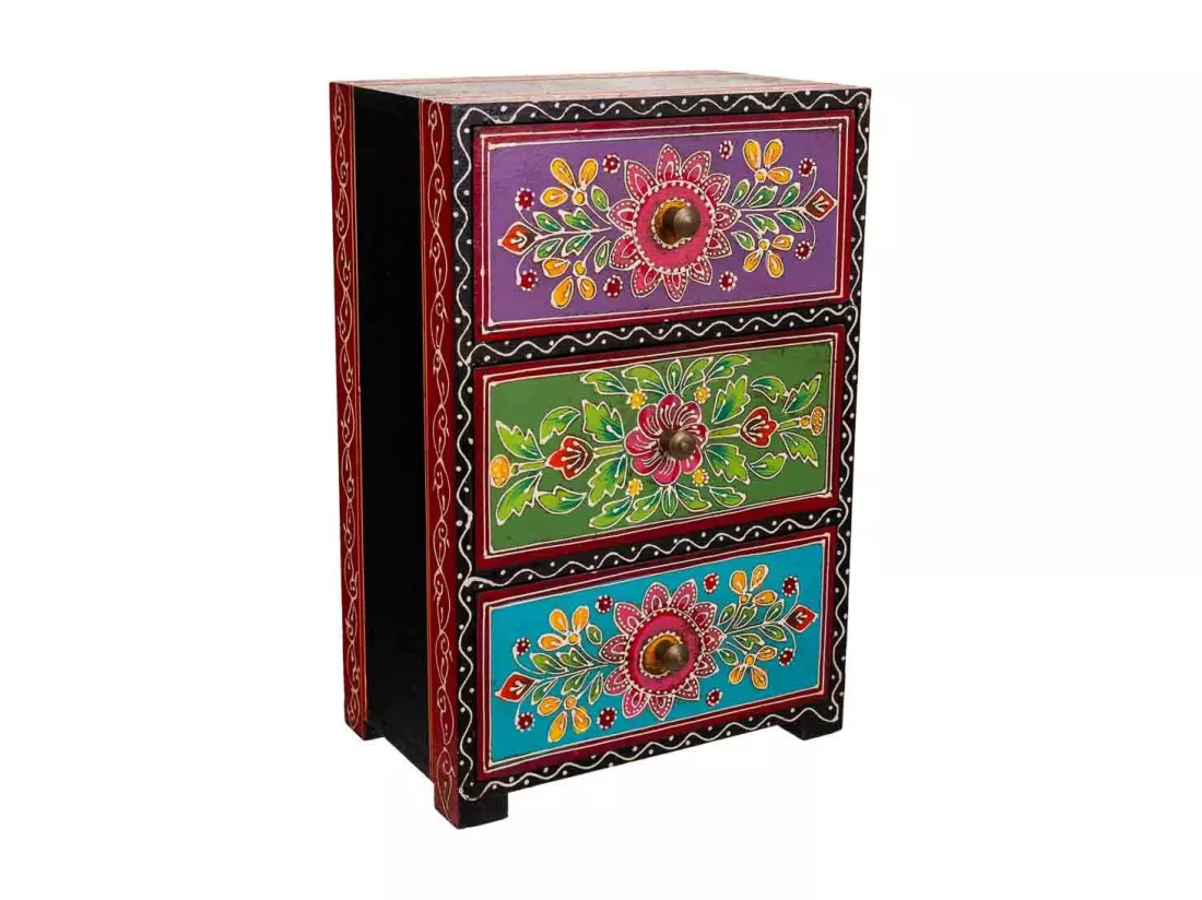Boîte à bijoux en bois peint artisanalement noir 19x11,5x28,5h