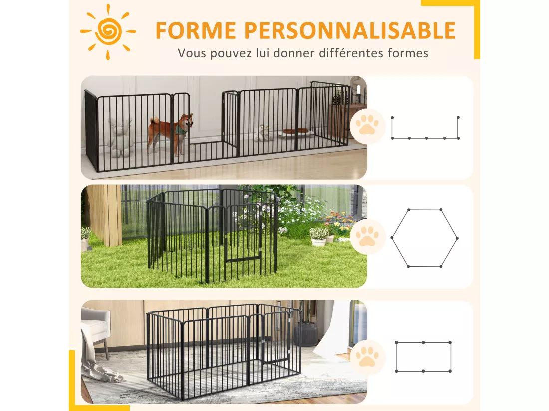 Parc enclos modulable pour chien porte 6 panneaux noir