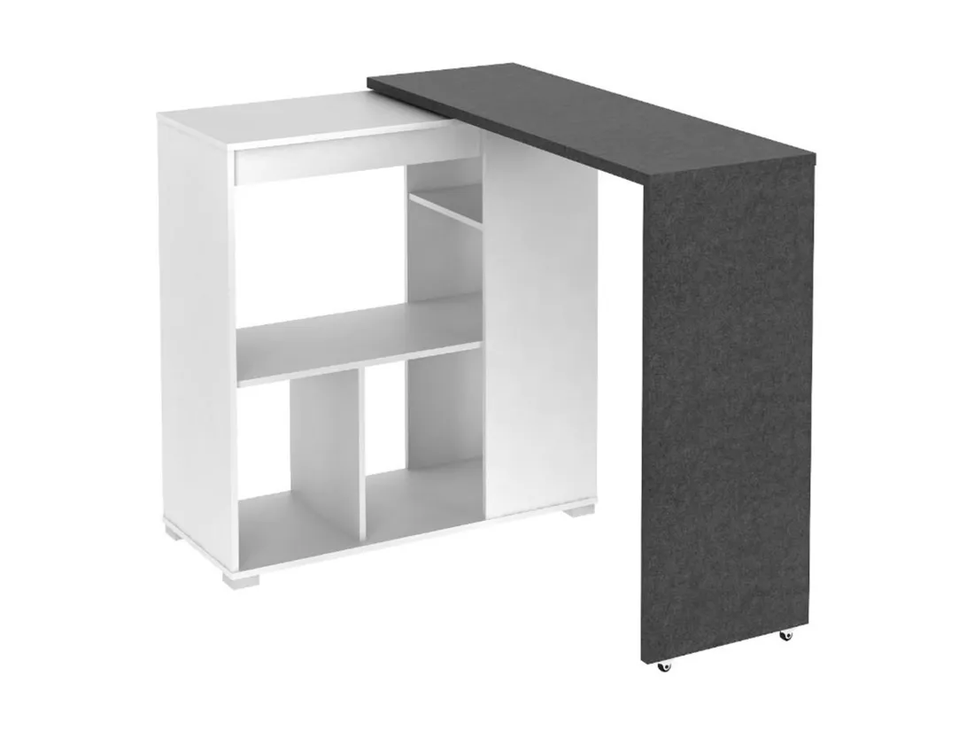 Meuble de bar pivotant avec rangements - Blanc et anthracite - SATURNE