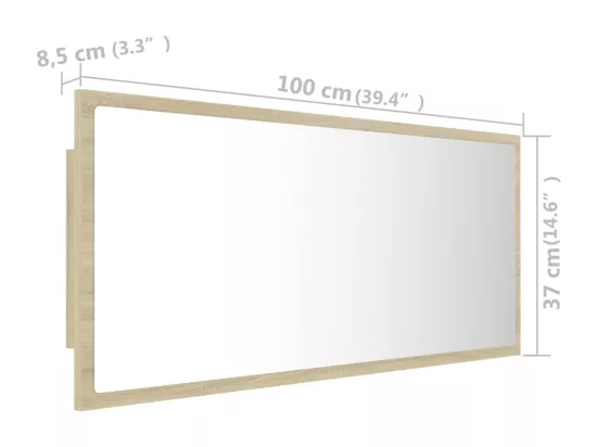 Miroir LED de salle de bain Chêne sonoma 100x8,5x37cm Acrylique