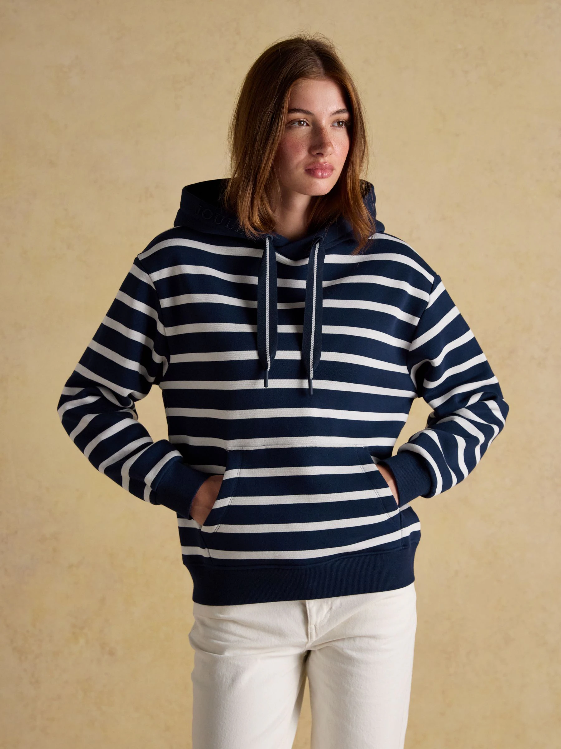 Marineblauw en Cream met strepen - Joules Milbourne Cotton Blend Hoodie