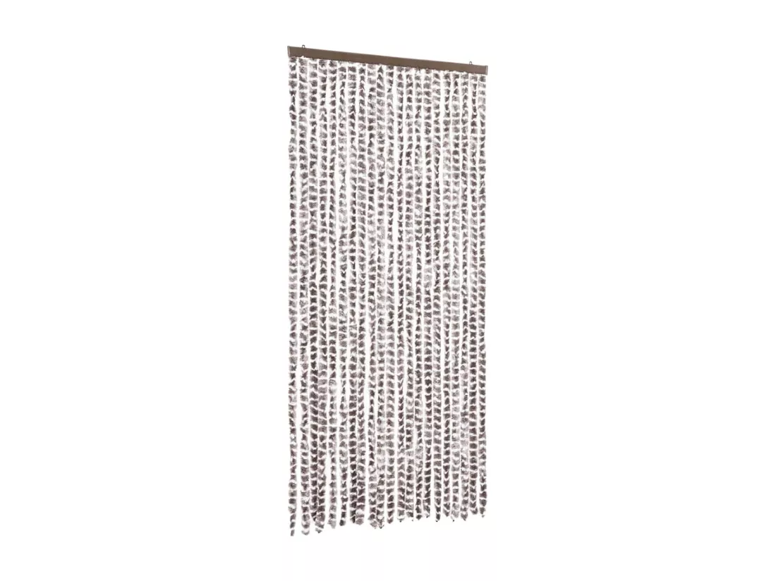 Rideau anti-mouches taupe et blanc 90x200 cm chenille