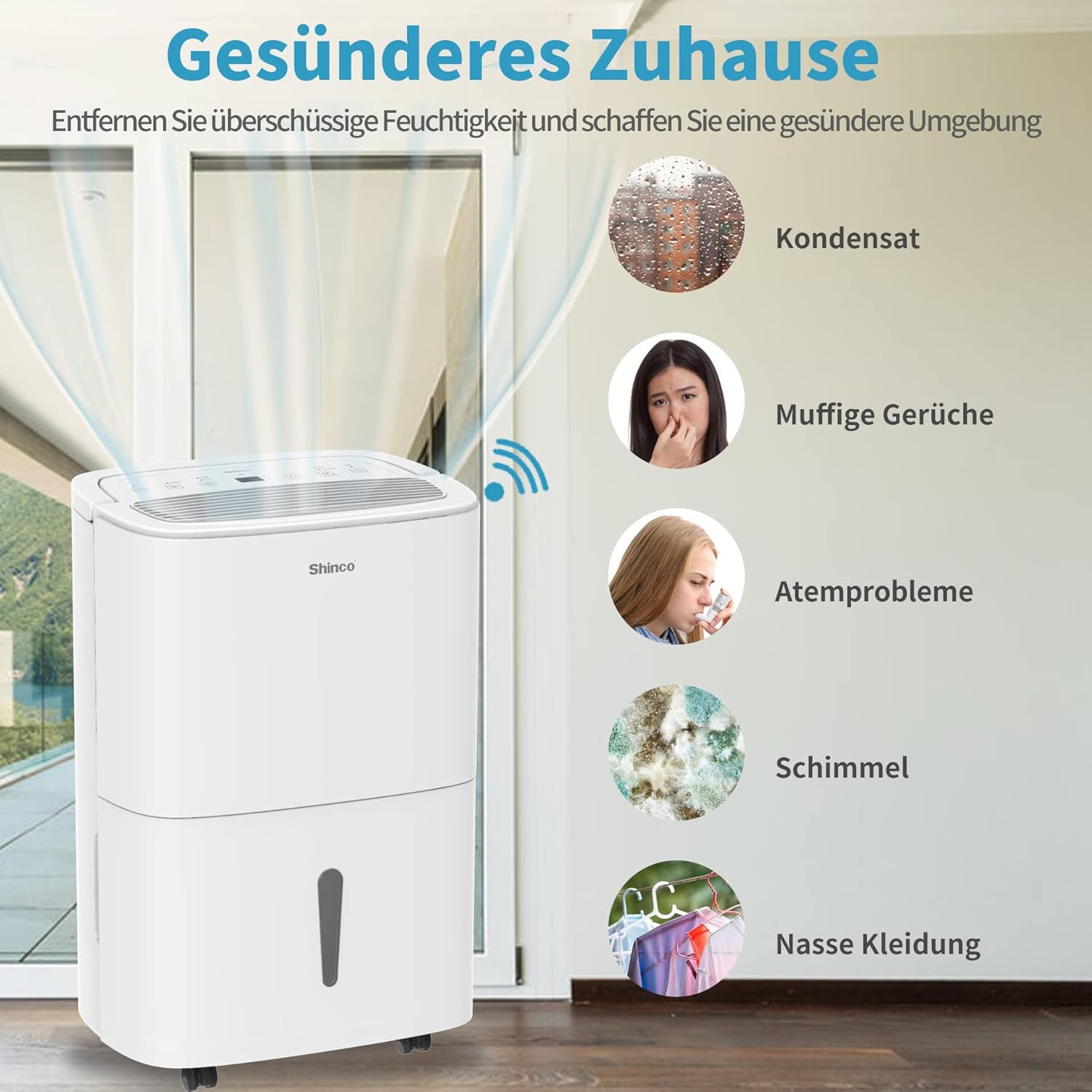 SHINCO 50L Wifi elektrisch Luftentfeuchter mit APP&Pump,165m³/55m²,Entfeuchter mit 7L Wassertank,Aktivkohlefilter,Energieeinsparung,Automatischer Neustart,Timer,Ablaufschlauch,Wäschetrocknerfunktion