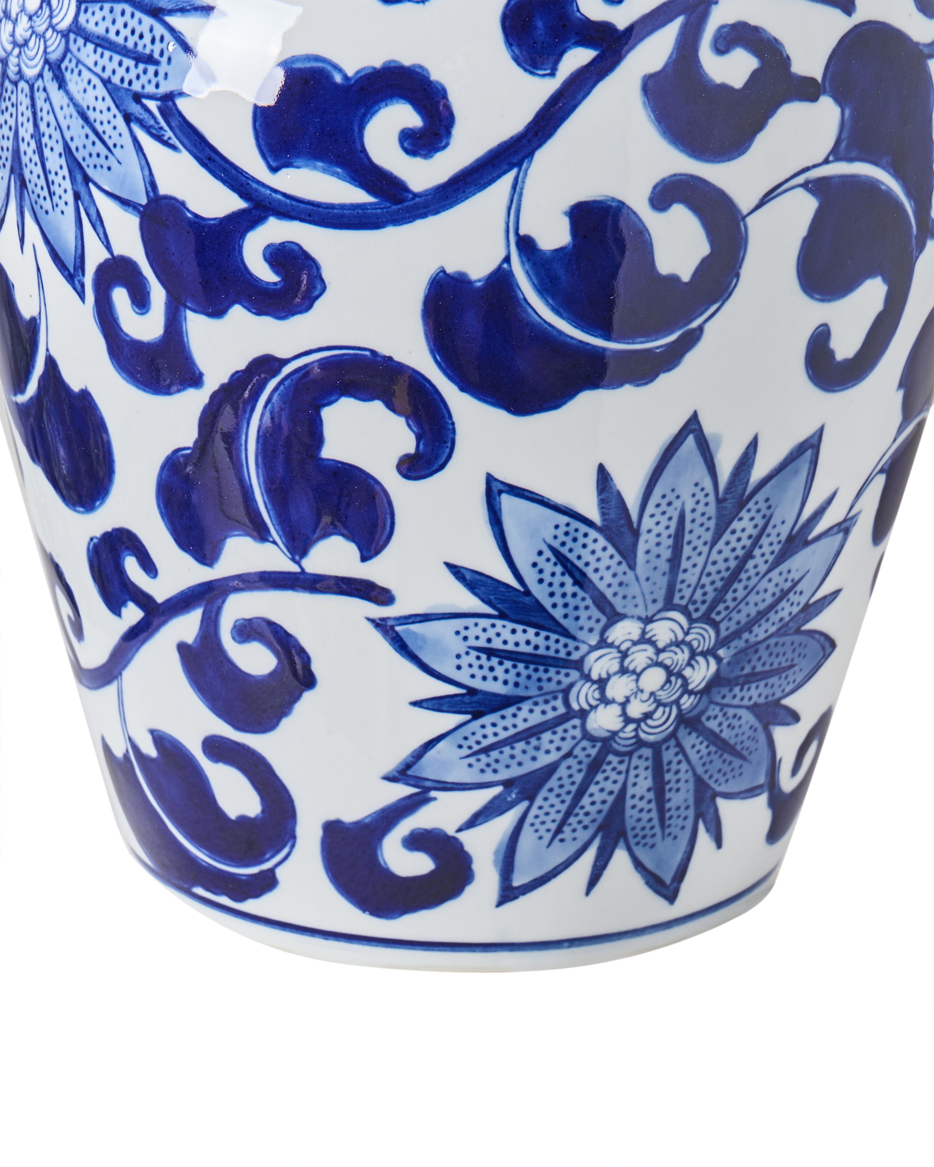 Vaas met deksel CUENCA Porselein 36 cm Wit/blauw
