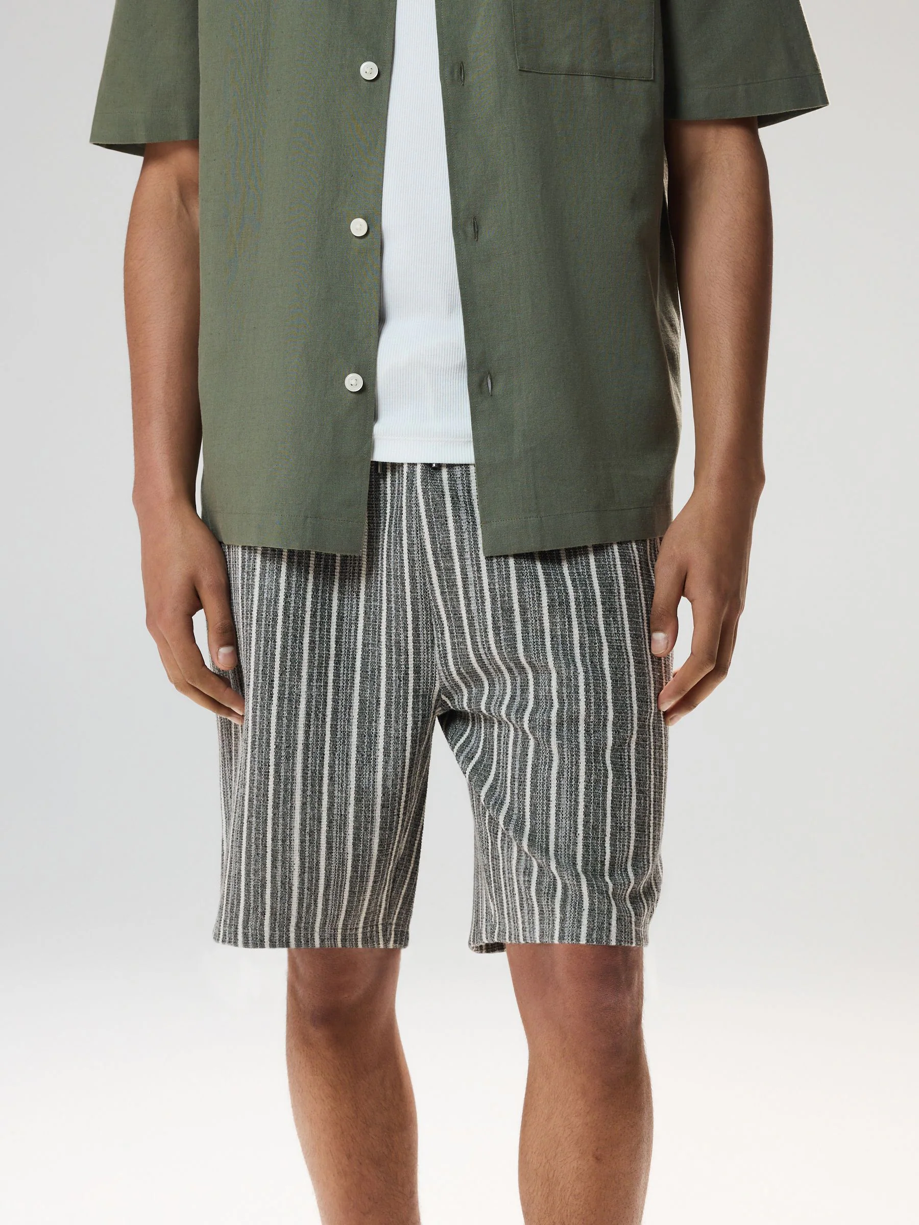 Zwart/wit - Jersey shorts met strepen en textuur