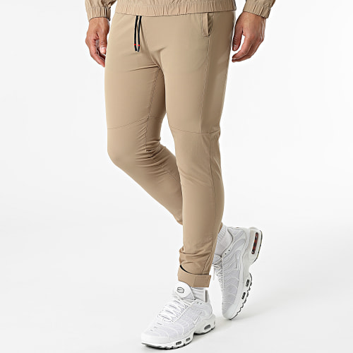 Ensemble De Survetement Veste Col Zippé Pantalon Jogging Marron Clair
