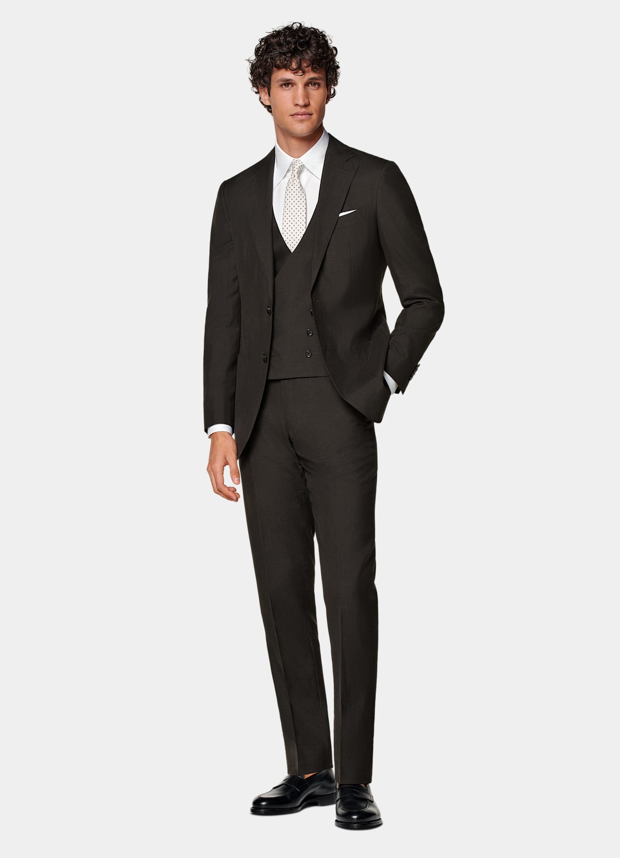 Costume trois pièces Havana coupe Tailored marron foncé