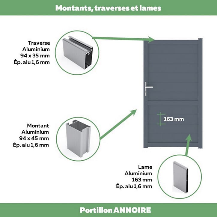 Portillon Jardimat battant aluminium Perth gris anthracite - 100 x h.154 cm